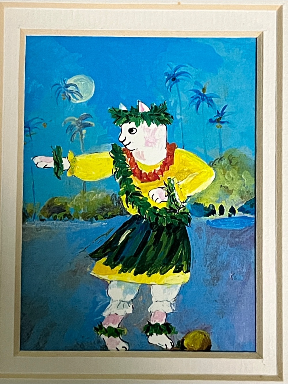 White cat hula dancer print
